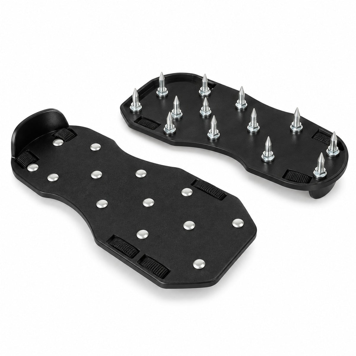 Application spiked shoes, black strap-on sole plates with steel spikes