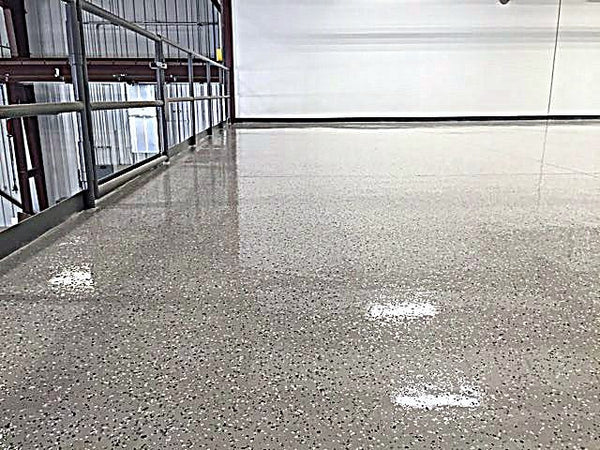Close-up of a full flake epoxy floor