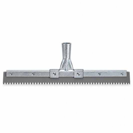 18 inch notched floor squeegee with steel back and serrated gray blade