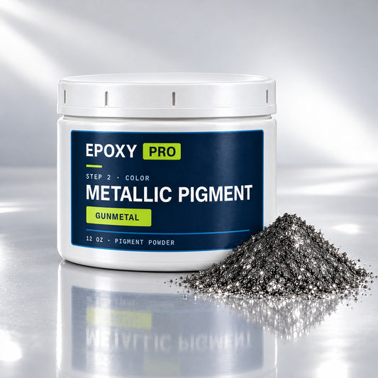 Metallic pigment jar with a pile of pigment powder
