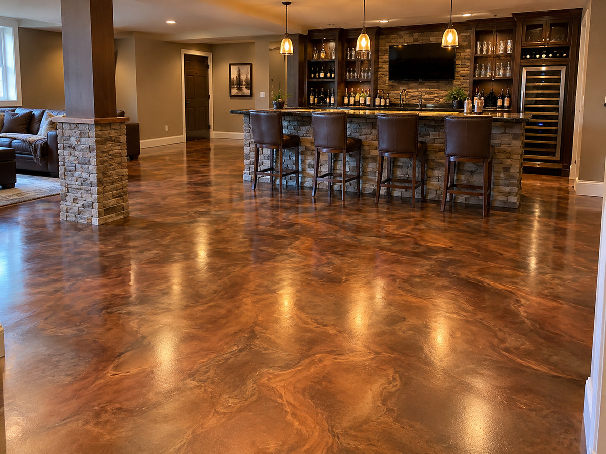 Basement floor with metallic finish