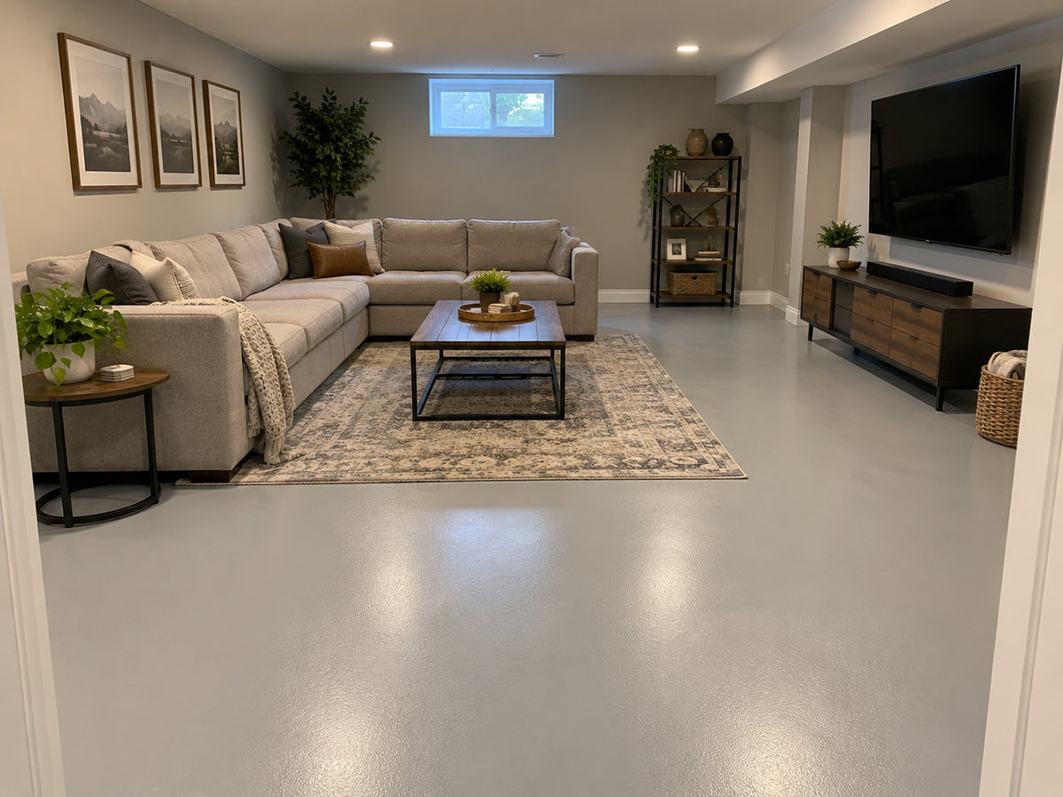 Basement floor with solid color finish
