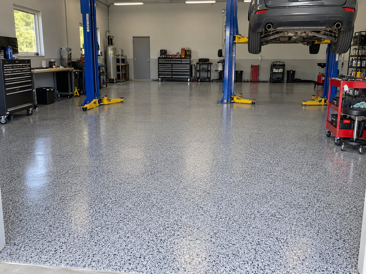 Commercial floor with full flake finish