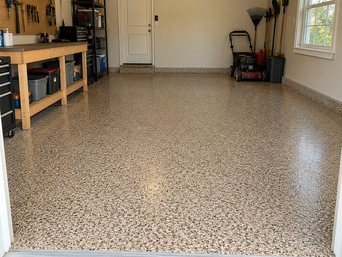 Garage floor with full flake finish