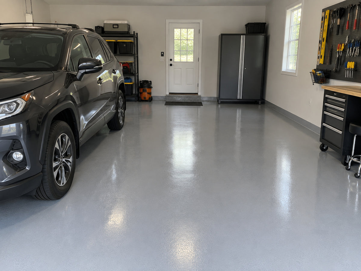 Garage floor with solid color finish